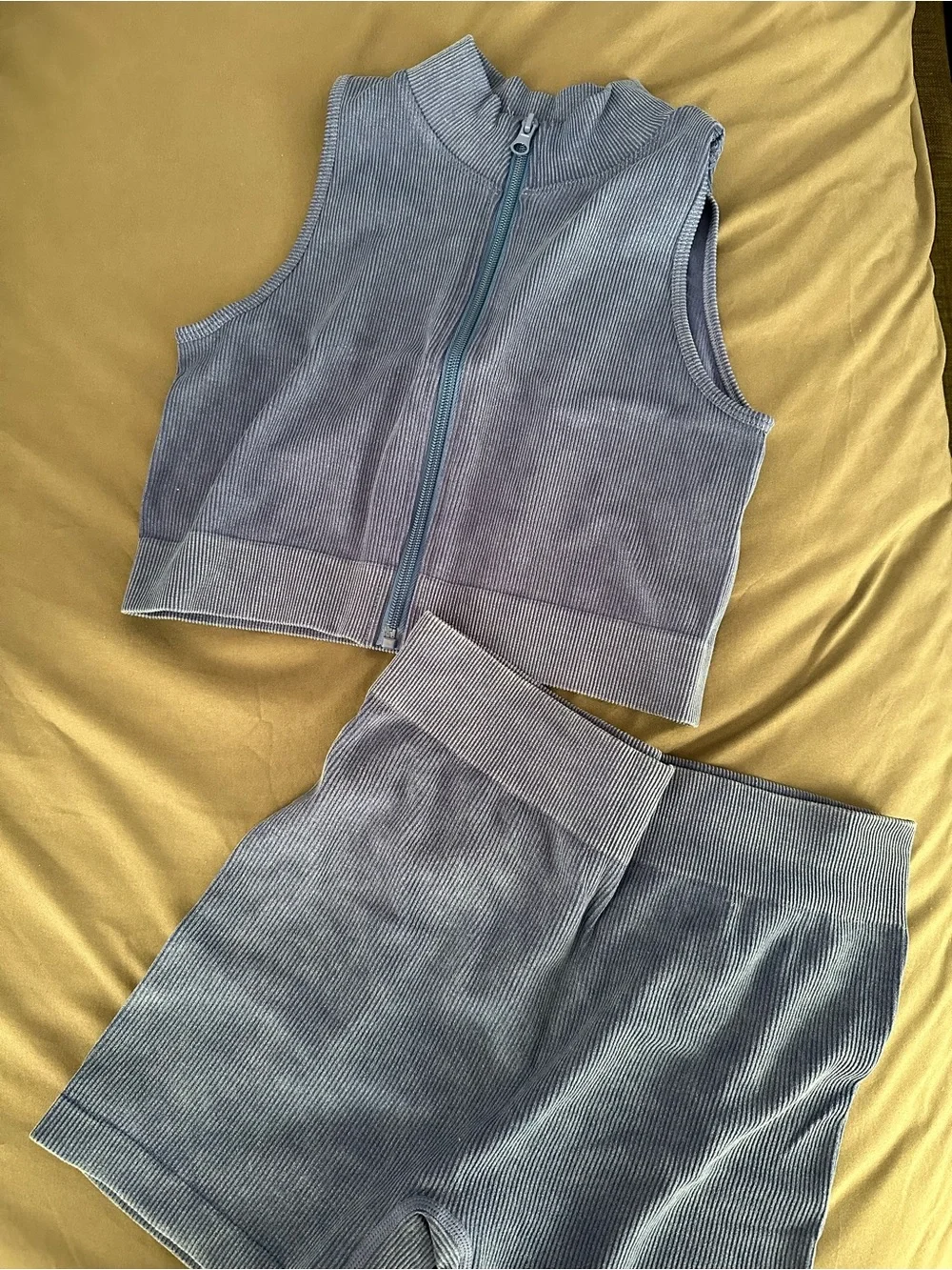 Fashion Nova Blue Ribbed High-Waist Bike Shorts